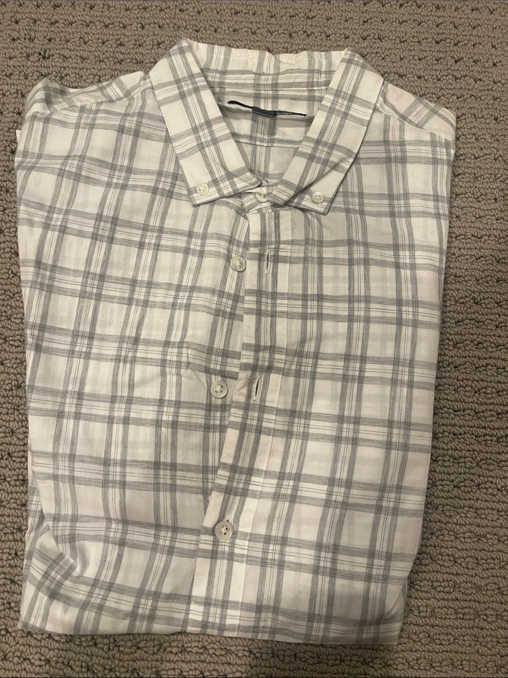 John Varvatos White and Light Gray Plaid Button-Down Shirt